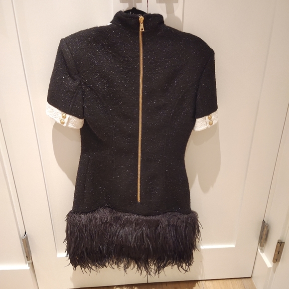 NWT Balmain Women's Black Feather Hem Tweed Dress 38 Retail $3800 - Picture 8 of 11
